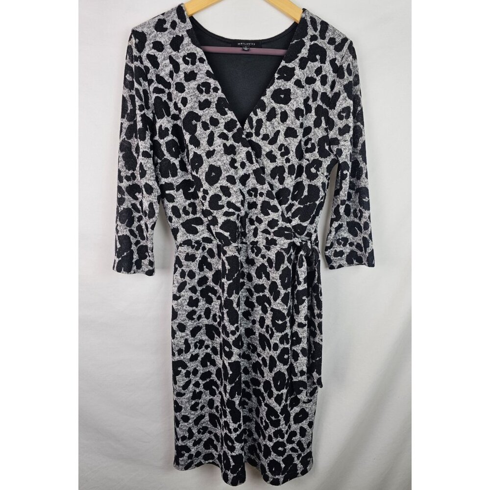 Hail3y:23 Women's Dress Size Large Gray Leopard 3/4 Sleeve V-Neck Lined Dress